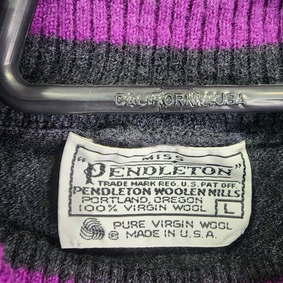 Girls Pendleton Wool Sweater Vest Charcoal Gray & Purple Crew Neck Size L - Picture 3 of 7